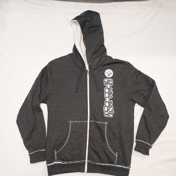 NFL Team Apparel Pittsburgh Steelers Zip Up Hoodie Sherpa Lined Gray Medium - Picture 1 of 7